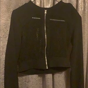 Adorable black fishnet style zipper up jacket